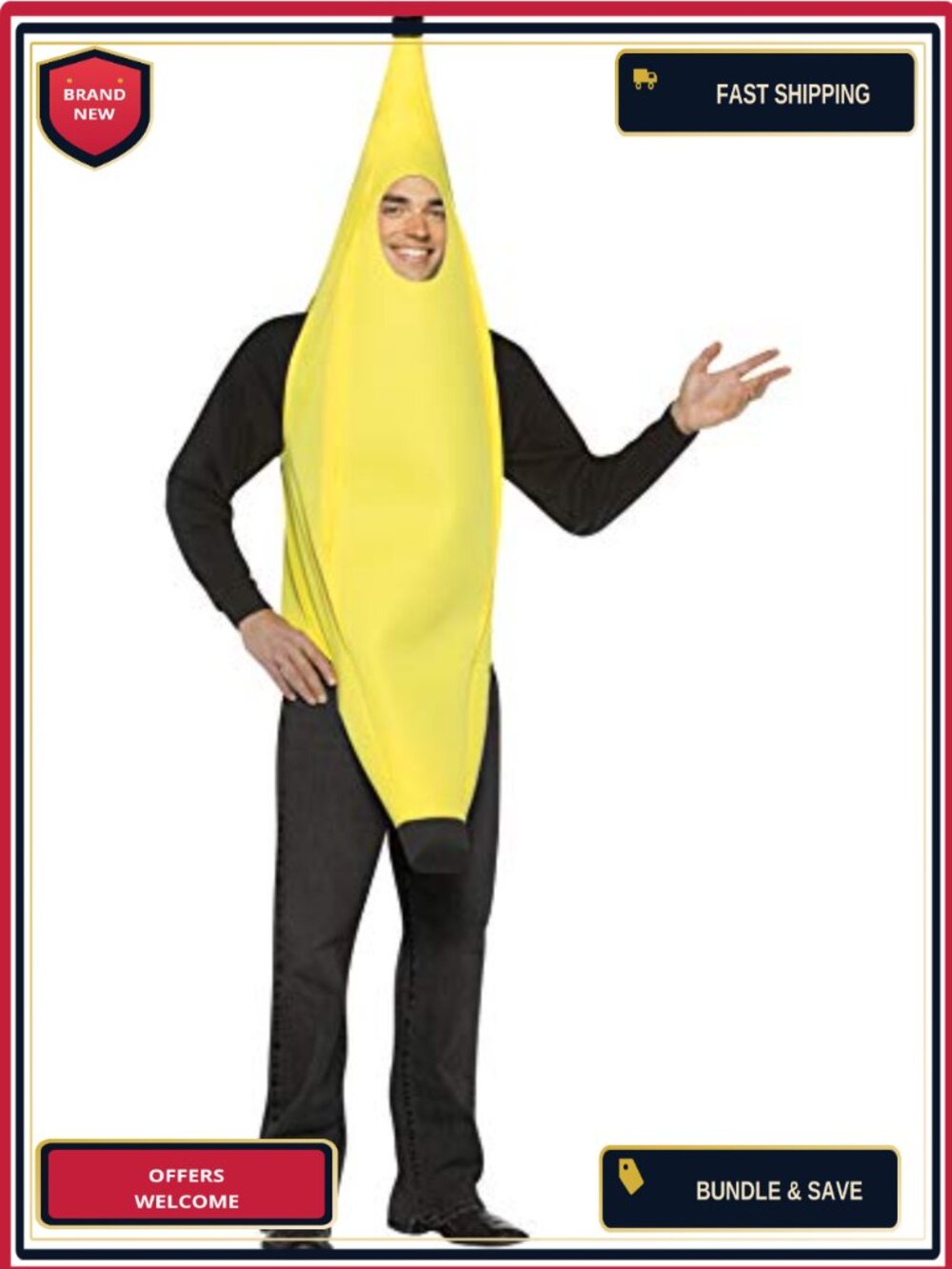 Adult Banana Costume Tunic One Size Lightweight Pullover Halloween Party